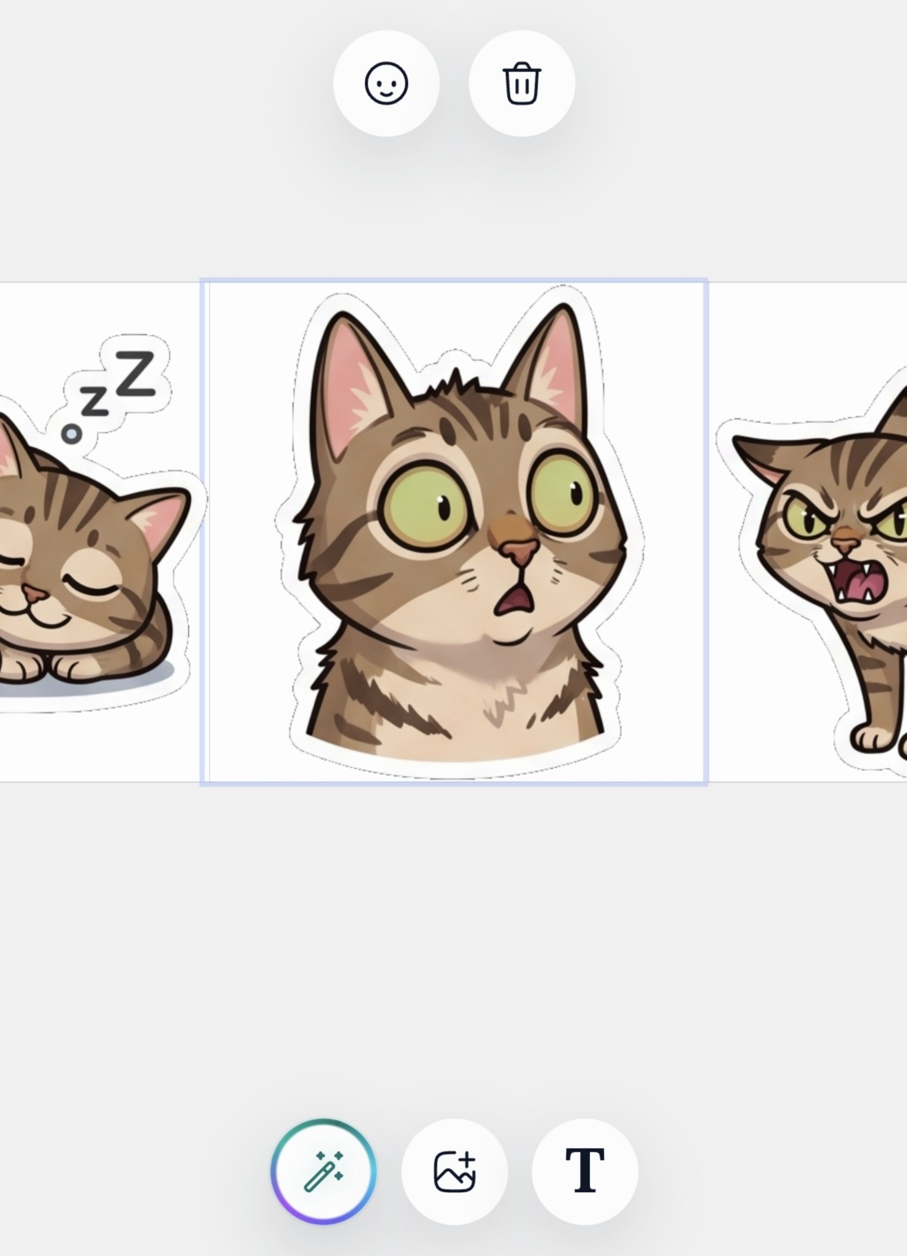 Сгенерированные стикеры с котом открыты в редакторе StickerPen