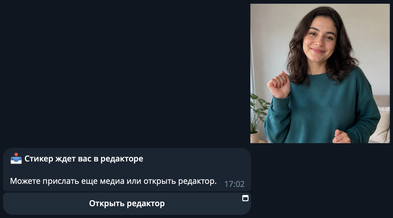 Короткое видео отправлено в чат StickerPen и готово к открытию в редакторе