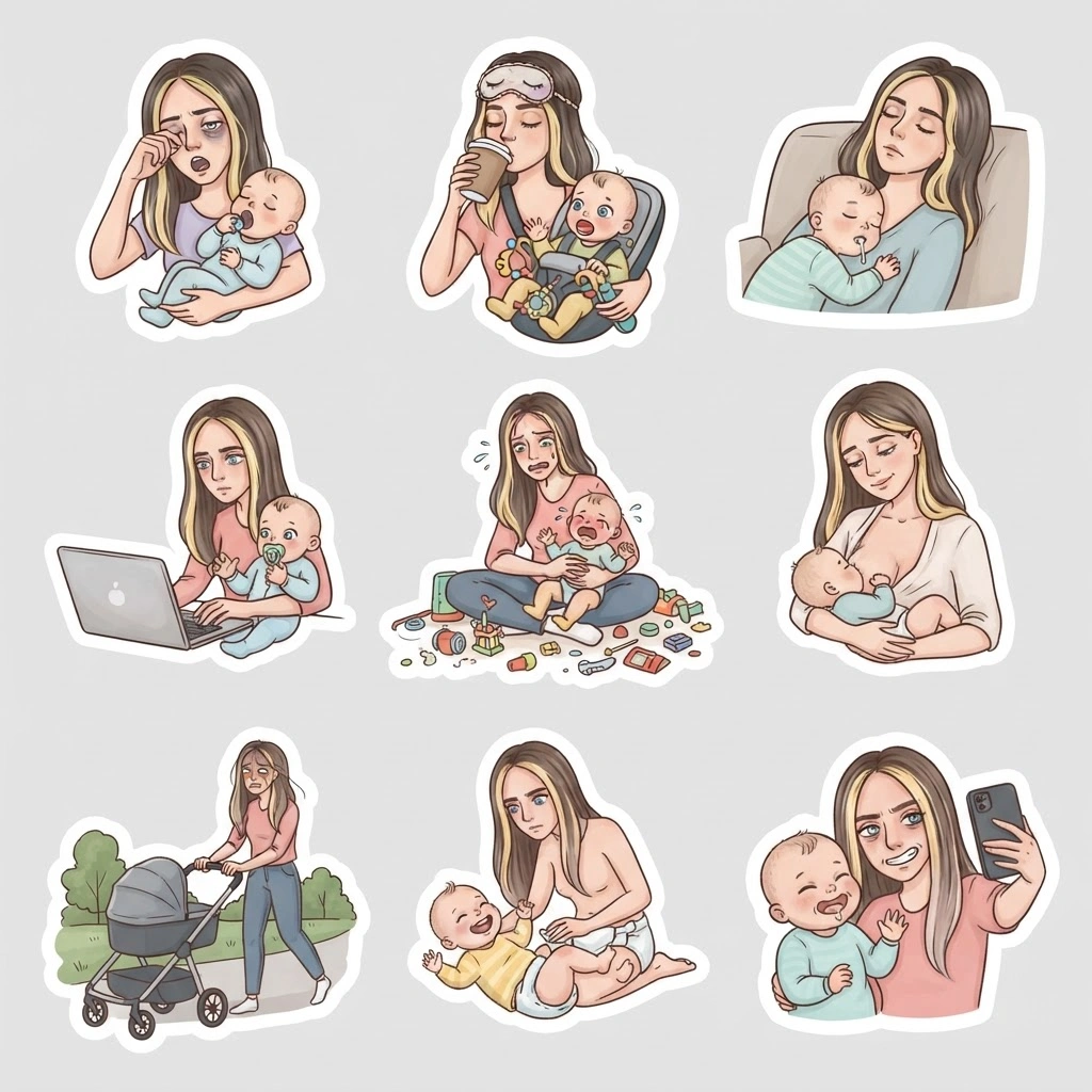 Пример ИИ-сгенерированного стикерпака с жизненными ситуациями. Файл: ai-sticker-ideas.webp